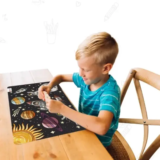 merka Kids Wipeable Plastic Placemats for Dining Table - Ocean, Space, Jungle, Unicorns for Ages 2 and Up, Set of 4 image {2}