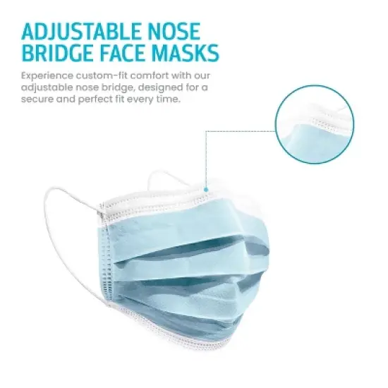 MagiCare - Premium Blue Face Masks for Adults - Breathable 3-Layer Disposable Protection - 50ct Box image {3}