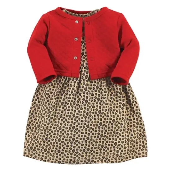 Hudson Baby Infant Girl Quilted Cardigan and Dress, Leopard Red image {10}