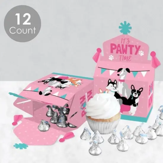 Big Dot of Happiness Pawty Like a Puppy Girl - Treat Box Party Favors - Pink Dog Baby Shower or Birthday Party Goodie Gable Boxes - Set of 12 image {2}