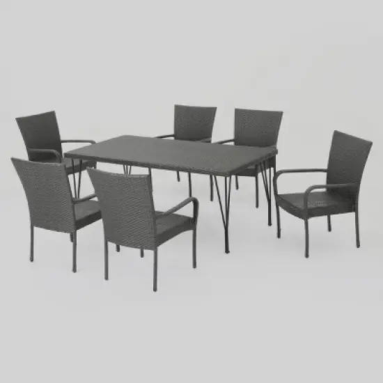 Nash 7pc Wicker Dining Set - Gray - Christopher Knight Home image {1}