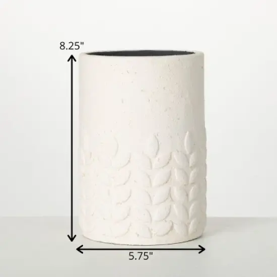 8.25"H Sullivans Modern Cement Leaf Tall Cream Pot, Cream image {3}