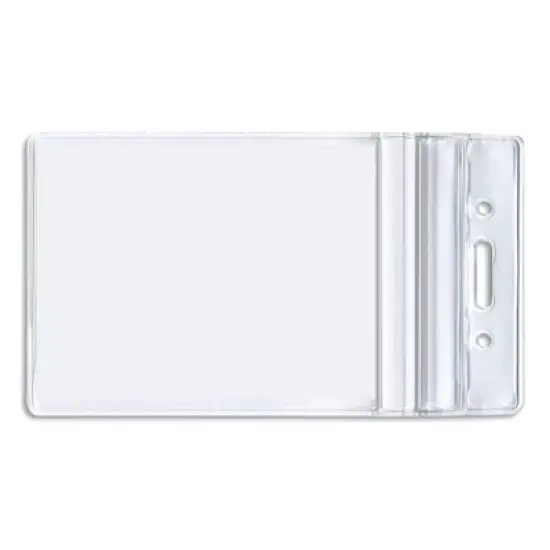 50pk Vertical Resealable ID Badge Holder 3.75" x 3.68" Clear - Advantus: Vinyl Name Badge Holders, Snap Closure, Solid Pattern image {1}
