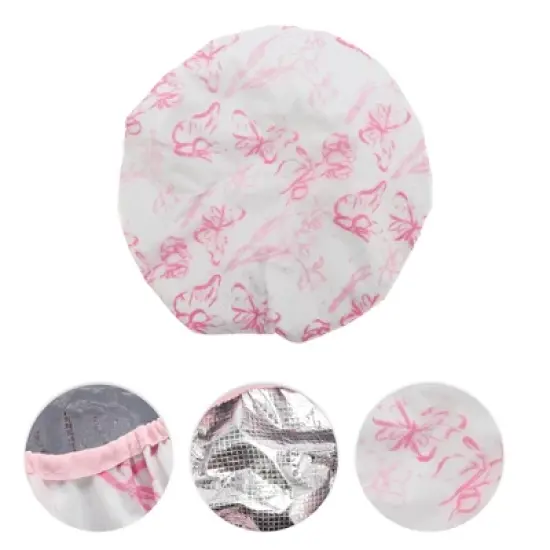 Unique Bargains Women Durable Floral Shower Cap Pink 1 Pc image {2}