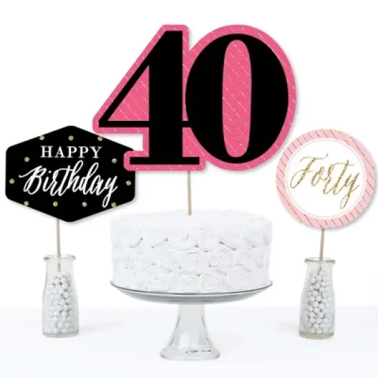 Big Dot of Happiness Chic 40th Birthday - Pink, Black and Gold - Birthday Party Centerpiece Sticks - Table Toppers - Set of 15 image {2}