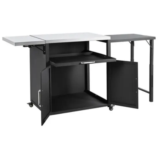 YOOCOZZ Outdoor Rolling Iron Cabinet with Folding and Extendable Work Surfaces, Ample Storage Space - Black image {8}