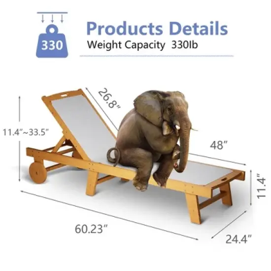 Whizmax Fir Lying Bed ,Portable Leisure Chair with Adjustable Wheels, Sunscreen and Breathable Textilene Fabric image {1}