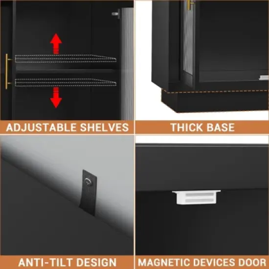 TROPOW Sideboard Buffet Cabinet with Storage, Large Sideboard Cabinet with 4 Fluted Glass Doors, Adjustable Shelf image {3}