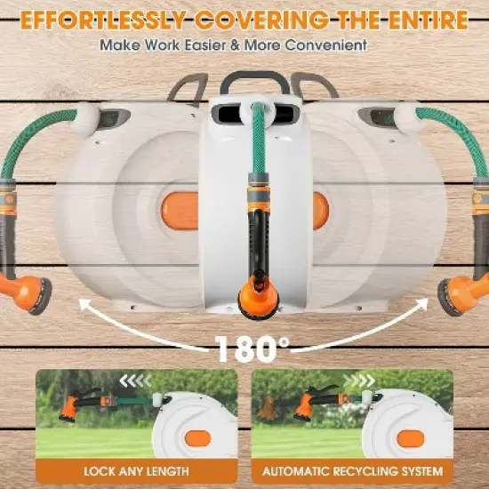 SKONYON Garden Hose Reel Set Heavy-Duty Resin Case for 1/2" Hose image {5}