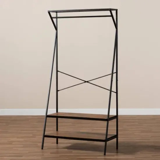 Laima Distressed Wood and Metal Finished Entryway Coat Hanger Brown/Black - Baxton Studio image {6}