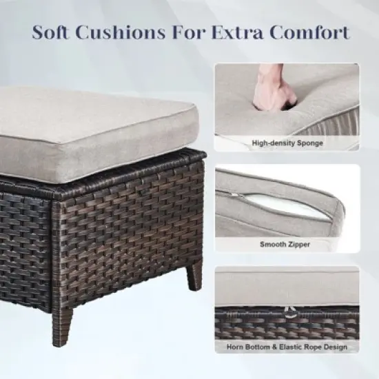 Belord 4 Piece Patio Furniture Set with Swivel Chairs and Ottomans, High Back Deep Seat Cushioned Wicker Swivel Patio Chairs Set of 2 with Ottoman image {6}