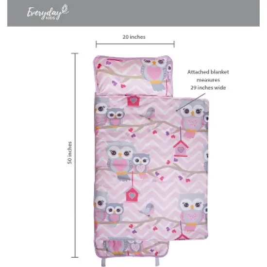 EVERYDAY KIDS Toddler Nap Mat &ndash;Sweet Owls&ndash; Soft Microfiber, Rollup with Handle & Pillow, for Preschool, Daycare, or Travel -Ages 3-6 years image {9}