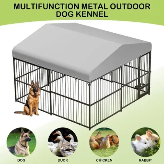 8X4FT/10X10FT/4X4FT Large Outdoor Dog Kennel, Heavy Duty Metal Dog Cage with Roof, Lock and Rotating Feeder, for All Dog Breeds image {4}