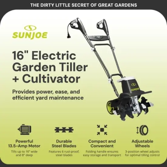 Sun Joe Electric Corded 13.5 Amp Garden Tiller & Cultivator, 16", SUJ-TJ604E image {1}
