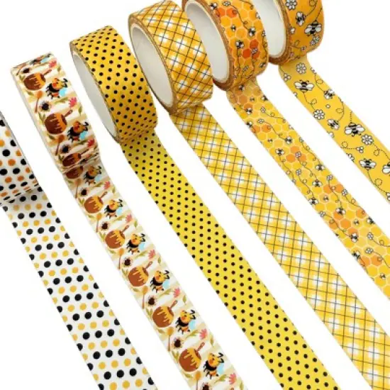 Wrapables Yellow Bees Washi Tape Set for Arts & Crafts, Scrapbooking, Stationery, Diary, Card Making (12 Rolls) image {2}