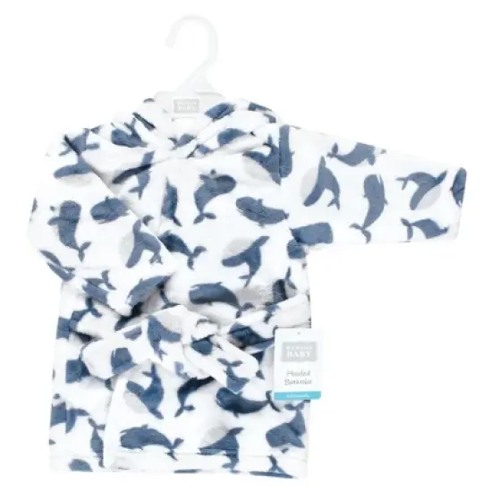 Hudson Baby Infant Boy Plush Animal Face Bathrobe, Whale, 0-9 Months image {1}
