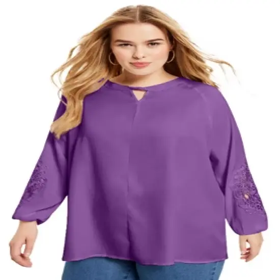 June + Vie by Roaman's Women&rsquo;s Plus Size Lace-Sleeve Georgette Top image {3}