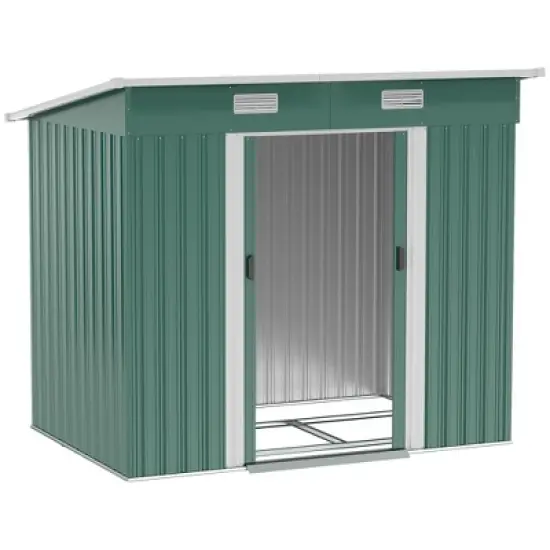 Outsunny Metal Outdoor Storage Shed 7' x 4', Lockable Garden Tool Storage for Backyard, Patio, Lawn, Dark Green image {3}
