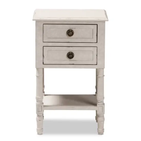 Lenore Country Cottage Farmhouse 2 Drawer Nightstand White - Baxton Studio image {1}