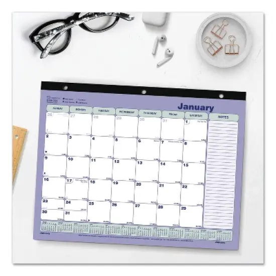 Monthly Desk Pad Calendar, 3-Hole Punched, 11 x 8.5, White/Blue/Green Sheets, Black Binding, 12-Month (Jan to Dec): 2026 image {2}