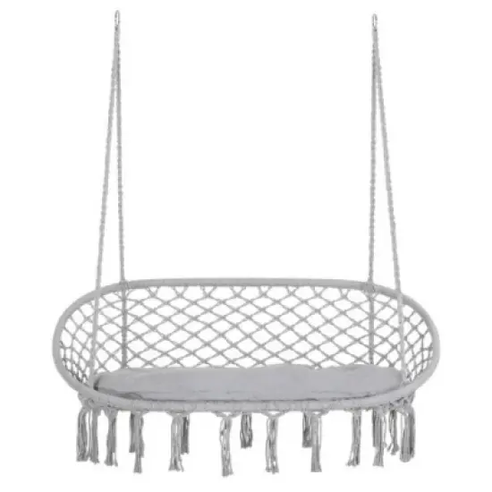 Syemin Patio Swings Chair Macrame Swing with Soft Cushion, Hanging Cotton Rope Chair for Indoor Outdoor Home Patio Backyard, Gray, 51.25"*29.5"*15.75" image {5}