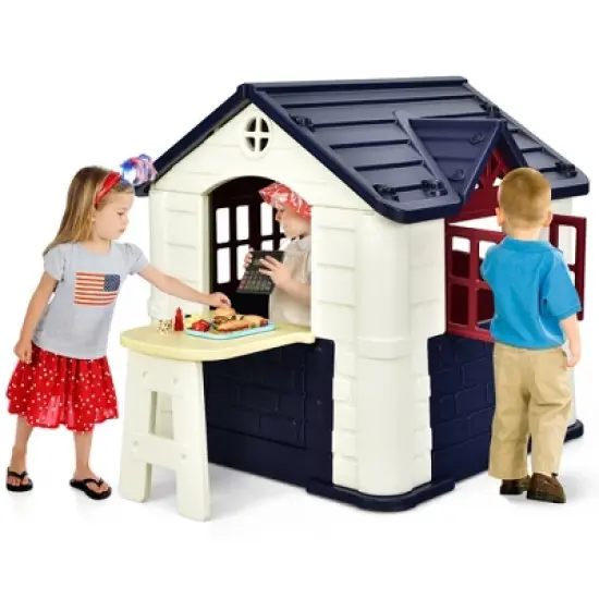 Costway Kid's Playhouse Games Cottage w/ 7 PCS Toy Set & Waterproof Cover image {10}