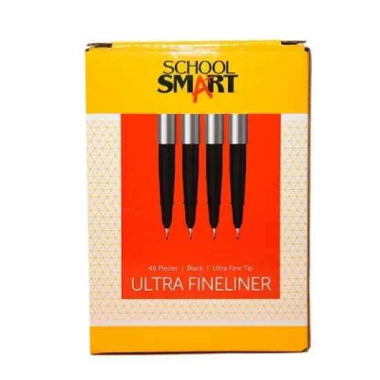 School Smart Fineliner Pen, 0.4 mm Ultra Thin Tip, Black, Pack of 48 image {3}