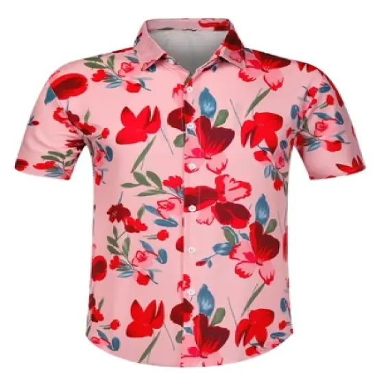 Lars Amadeus Men's Summer Floral Print Short Sleeve Button Down Beach Hawaiian Casual Shirt image {11}