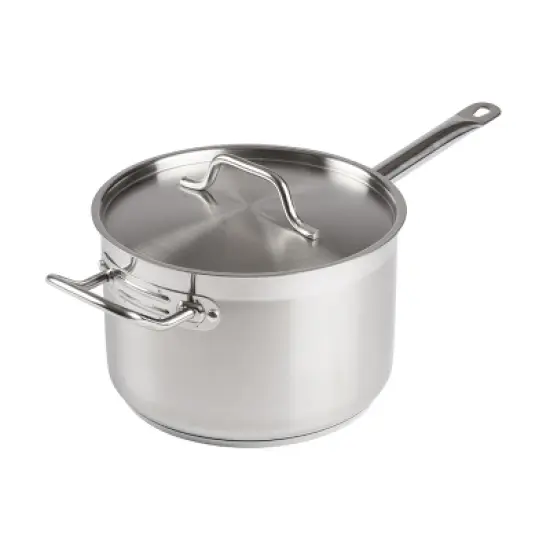 Winco Sauce Pan With Cover Helper Handle, Classic Sauce Pot with Lid, Stainless Steel, 7.5-Quart image {2}