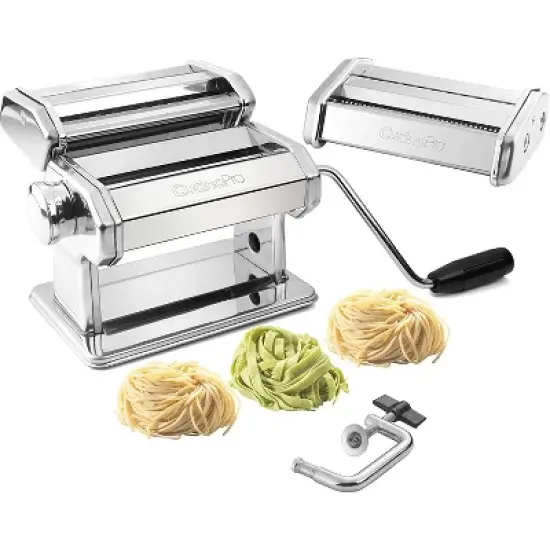 Cucina Pro Pasta Maker Machine- With Fettucine and Spaghetti Attachments, Rollers w/Adjustable Thickness Settings, Manual Hand Crank, Recipes image {3}