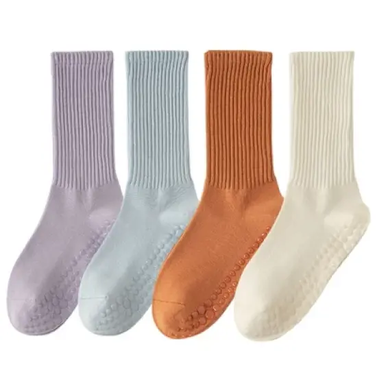 Anna-Kaci 4-Pack Women's Anti-Slip Yoga Socks with Grips Comfortable Ribbed Design for Exercise and Indoor Use image {12}