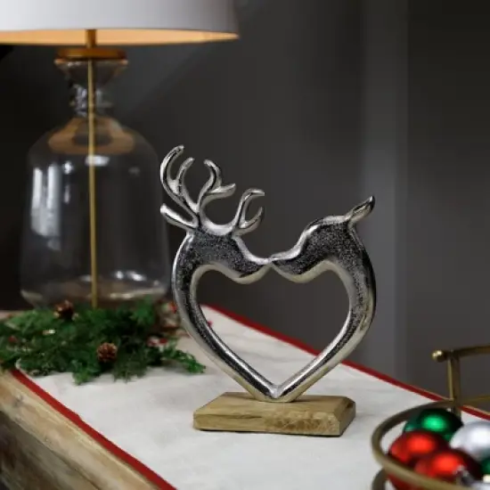 Northlight Heart Shaped Kissing Reindeer Metal Christmas Decoration - 10" image {1}