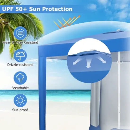 Tangkula Beach Canopy Tent Beach Cabana with Detachable Sidewall 5 Sandbags Carrying Bag UPF 50+ Protection Outdoor Beach Umbrella Shelter for Beach image {3}