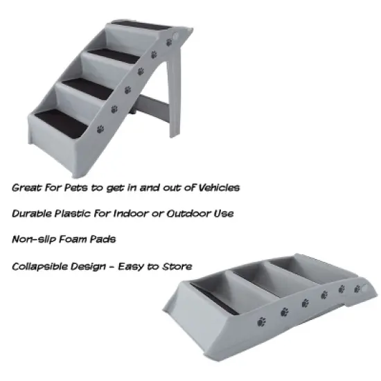 Pet Adobe 4-Step Folding Pet Stairs for Indoor and Outdoor Use, Gray image {1}