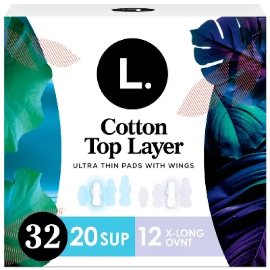 L. Organic Cotton Top Layer Ultra Thin Pads - Super/Extra Long Overnight Absorbency - 32ct image {12}