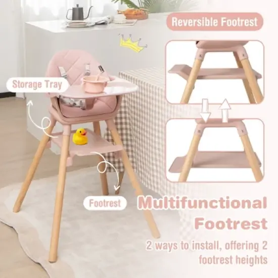 Costway 6-in-1 Convertible Wooden Baby Highchair Infant Feeding Chair with Removable Tray image {6}