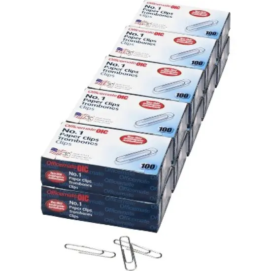 Officemate Paper Clips Size 1 Standard .034 Gauge 100/BX Silver 99912 image {1}