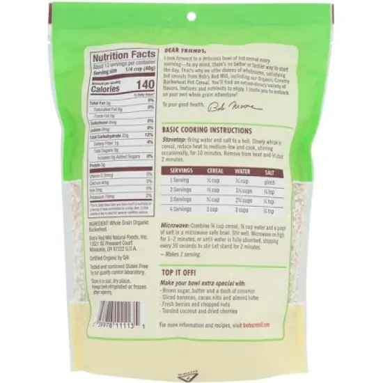 Bob's Red Mill Organic Creamy Buckwheat Hot Cereal - Case of 4/18 oz image {2}