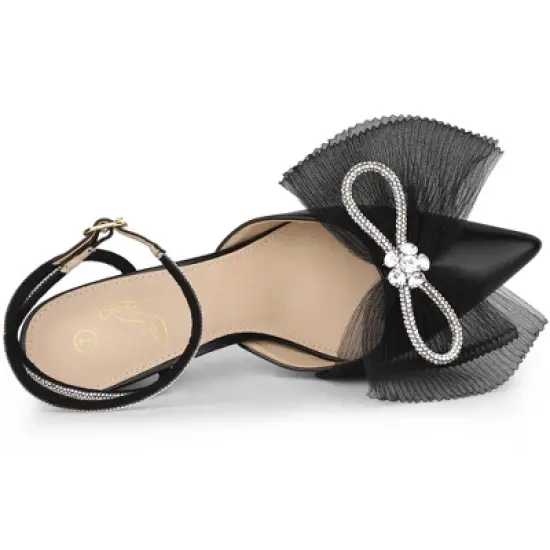 Perphy Rhinestone Mesh Bow Slingback Stiletto Heel Pumps for Women image {3}