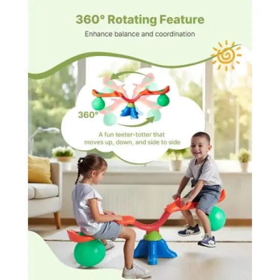 VEVOR Kids Seesaw, 55 lbs Load Capacity per Seat, Sit and Spin Teeter Totter, Swiveling 360 Degrees Rotating for Aged 3+, Orange&Blue&Green image {4}