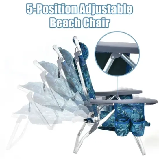 Costway 4PCS Folding Backpack Beach Chair Reclining Camping Chair w/ Storage Bag image {6}