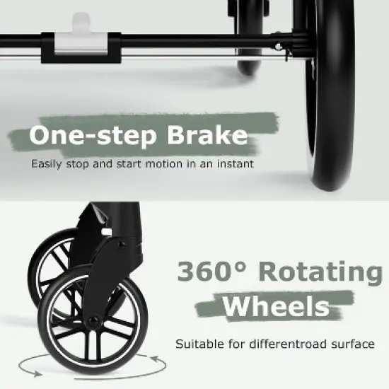 Infans 2 in 1 Baby Stroller High Landscape Infant Stroller and Reversible Pram, Foldable Pushchair w/Adjustable Canopy, Storage Basket image {5}