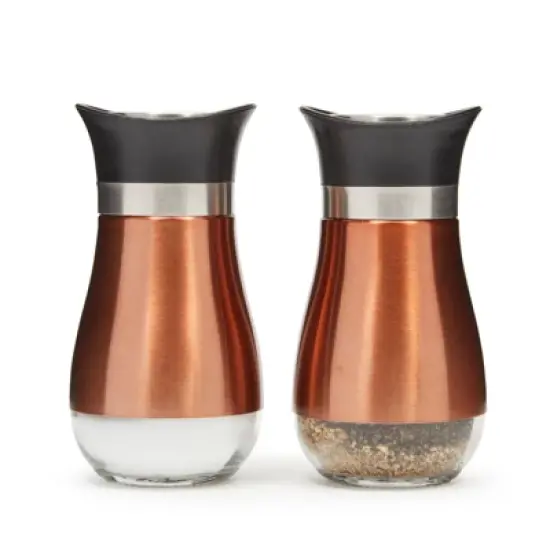 Juvale Stainless Steel Copper Salt and Pepper Shakers Set with Glass Bottom, Perforated "S" and "P" Caps for Kitchen, 4oz image {2}