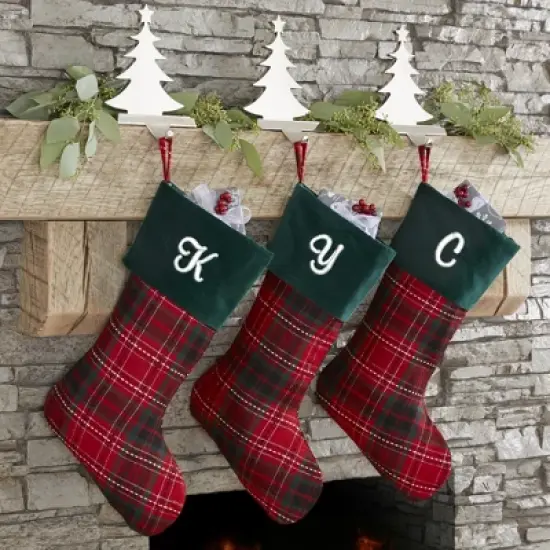 Personalization Mall Holiday Plaid Embroidered Initial Stocking image {1}