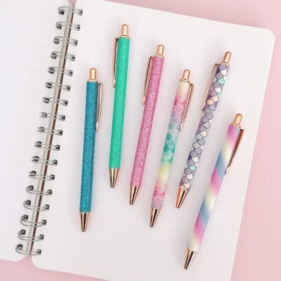 Wrapables Glitter Ballpoint Pens for Women, 1.0mm Medium Point Retractable Metal Pens (Set of 6) image {6}