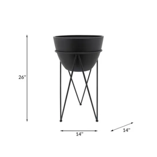 Sagebrook Home 14" Wide Metal Planter Pot in Stand Black image {2}