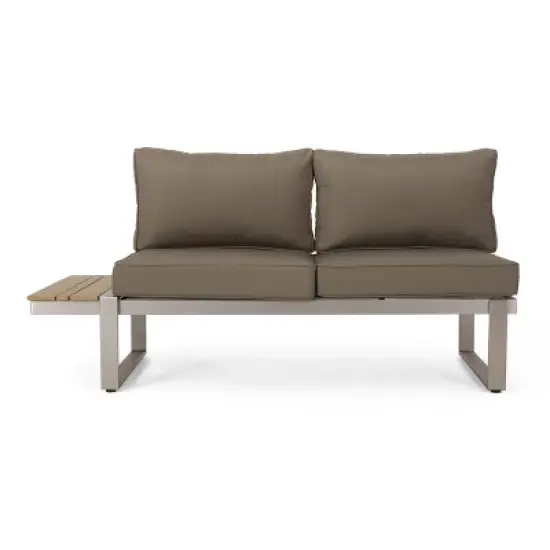 Sterling 4pc Outdoor Aluminum V Shaped 5 Seater Sofa with Cushions - Khaki/Natural - Christopher Knight Home image {2}
