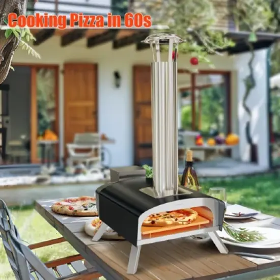 12IN Pizza Oven, Outdoors Stainless Steel Pizza Ovens Wood Pellet with Pizza Stone, Portable Mobile Wood Fired Pizza Stove Ideal for Camping, Party image {2}