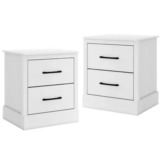 Tangkula Farmhouse Nightstand Set of 2 Wood Bedside Table with 2 Storage Drawers Compact Floor Night Stand End Table White Accent Sofa Side Table image {8}