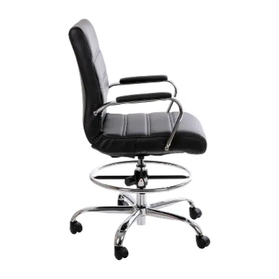 Emma and Oliver Mid-Back LeatherSoft Drafting Chair with Adjustable Foot Ring and Chrome Base image {11}